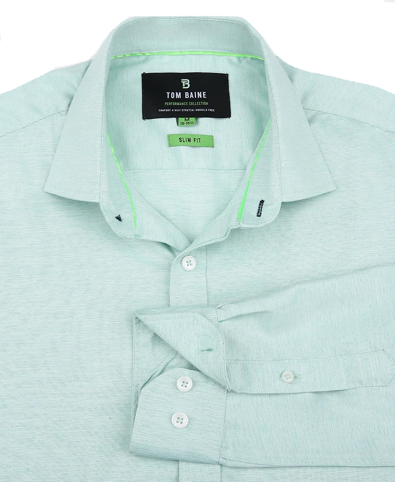 Tom Baine Men's Performance Solid Long Sleeve Button Down Dress Shirt