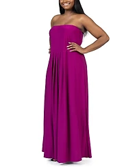 24seven Comfort Apparel Plus Strapless Maxi Dress with Pockets