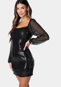 Bebe Women's Disco Dot Square Neck Dress