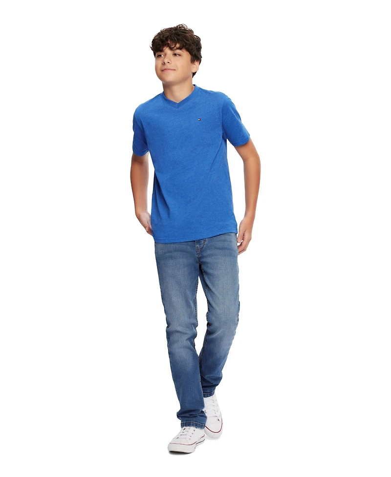 Tommy Hilfiger Big Boys' Solid Embroidered Logo V-Neck Tee