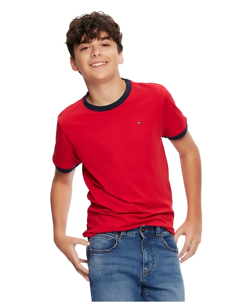 Tommy Hilfiger Big Boys Contrast Trim Embroidered Logo Ken Tee