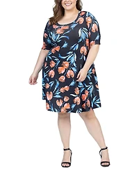 24seven Comfort Apparel Plus Size Elbow Sleeve Knee Length Dress