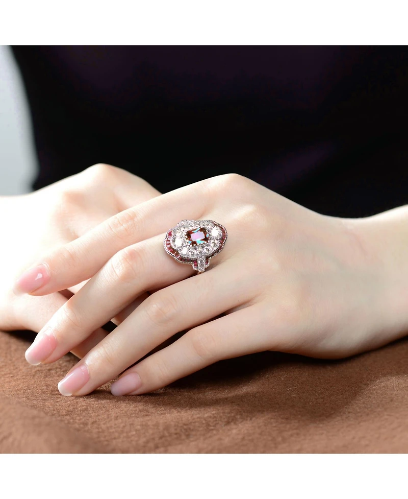 Sterling Silver White Gold Plated Radiant and Baguette Cubic Zirconia Cocktail Ring