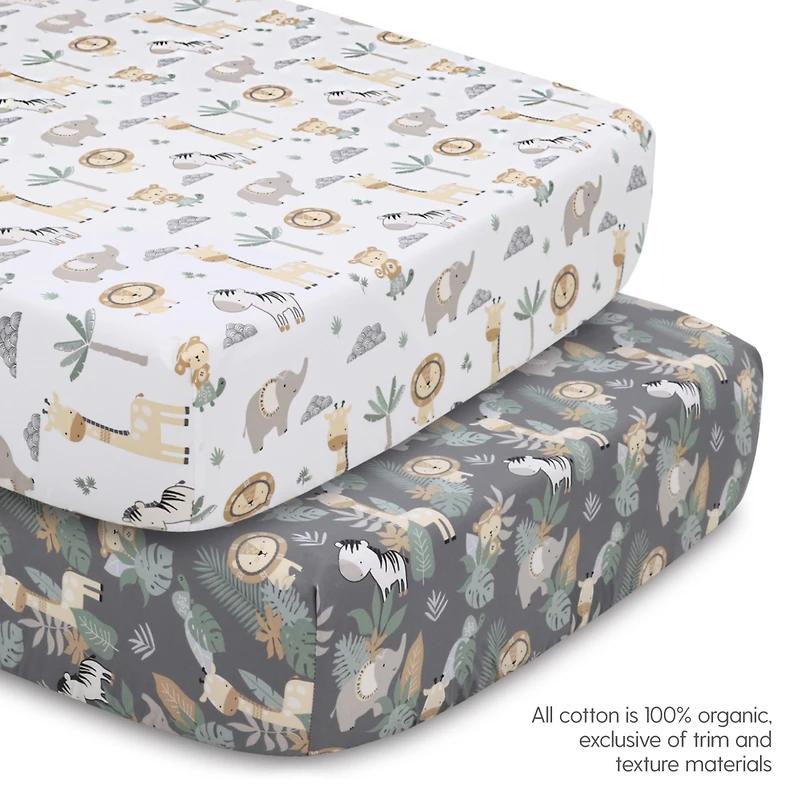 The Peanutshell Safari Serenity Cotton Crib Bedding Set for Baby Boys and Baby Girls, 4 Pieces