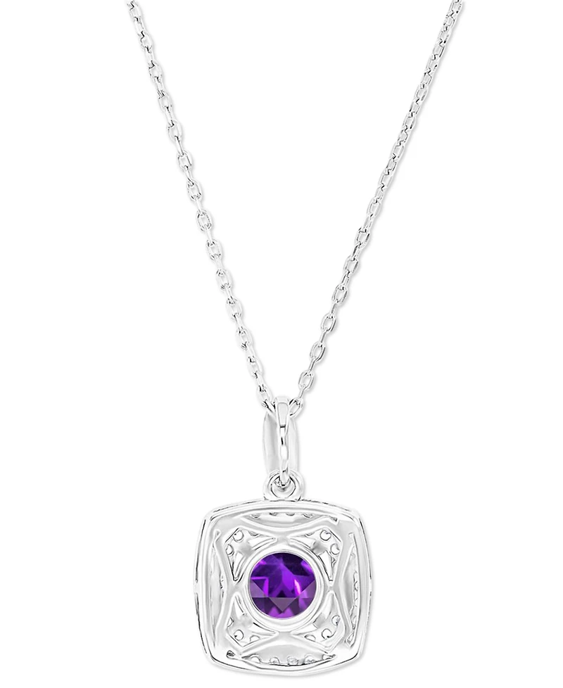 Amethyst (1-1/5 ct. t.w.) & Lab-Grown White Sapphire (1/3 Square Halo Birthstone Pendant Necklace Sterling Silver, 16" + 2" extender (Als