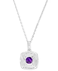 Amethyst (1-1/5 ct. t.w.) & Lab-Grown White Sapphire (1/3 Square Halo Birthstone Pendant Necklace Sterling Silver, 16" + 2" extender (Als