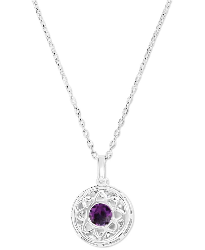 Amethyst (1-1/5 ct. t.w.) & Lab-Grown White Sapphire (3/8 Halo Birthstone Pendant Necklace Sterling Silver, 16" + 2" extender (Also Ad