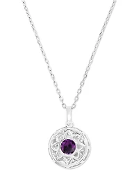 Amethyst (1-1/5 ct. t.w.) & Lab-Grown White Sapphire (3/8 Halo Birthstone Pendant Necklace Sterling Silver, 16" + 2" extender (Also Ad