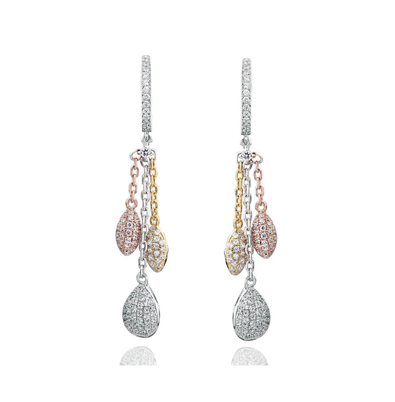 Suzy Levian Sterling Silver Cubic Zirconia Tri-Tone Multi Drop Earrings