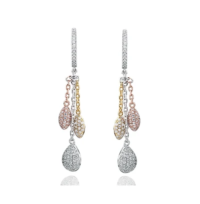 Suzy Levian Sterling Silver Cubic Zirconia Tri-Tone Multi Drop Earrings
