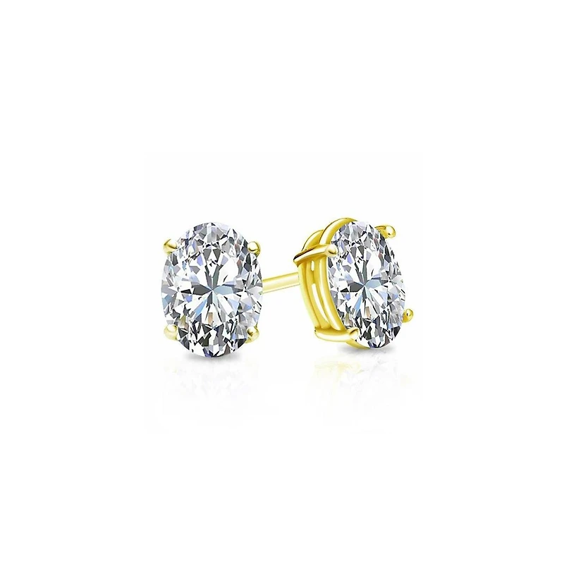 Suzy Levian Sterling Silver Cubic Zirconia Oval-Cut Classic Stud Earrings