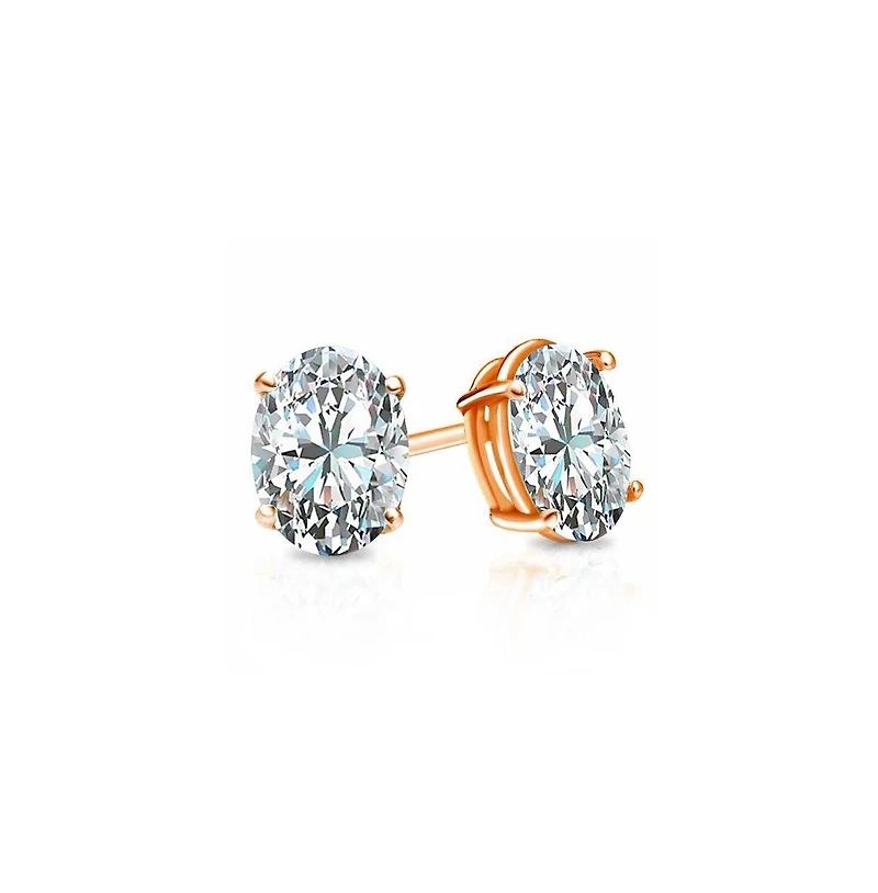Suzy Levian Sterling Silver Cubic Zirconia Oval-Cut Classic Stud Earrings