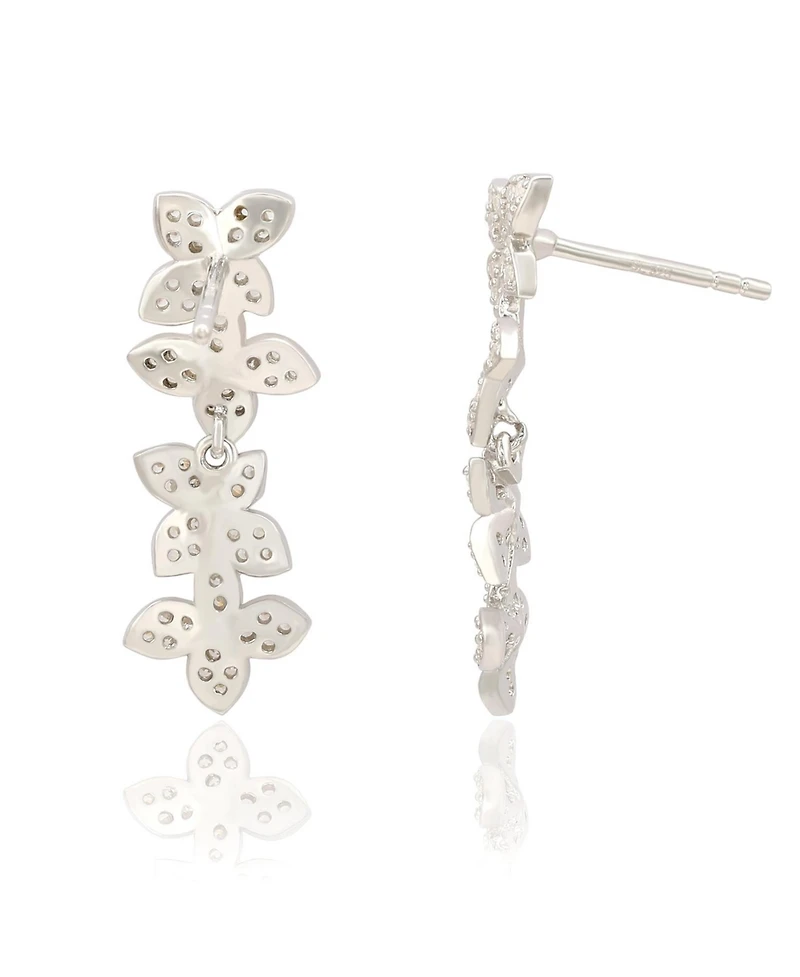 Suzy Levian Sterling Silver Cubic Zirconia Multi Flower Petal Drop Dangle Earrings