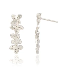 Suzy Levian Sterling Silver Cubic Zirconia Multi Flower Petal Drop Dangle Earrings