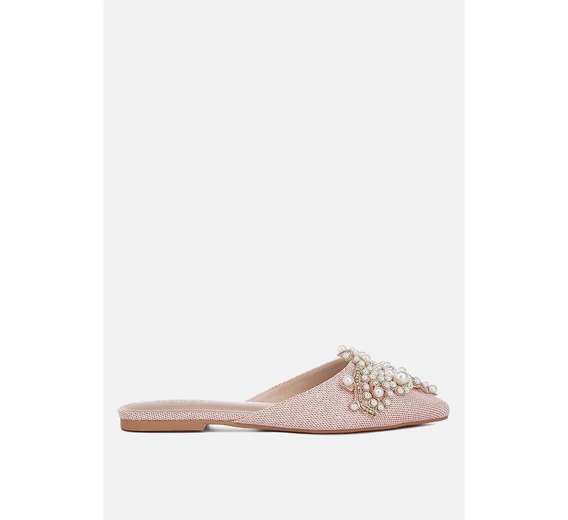 Astre Pearl Embellished Shimmer Mules