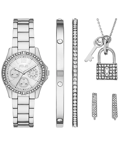 Folio Women's Three Hand Silver-Tone Alloy Watch 33mm Gift Set