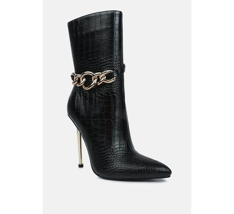 nicole croc patterned high heeled boots