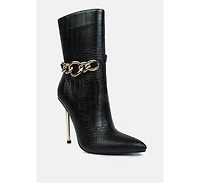 nicole croc patterned high heeled boots