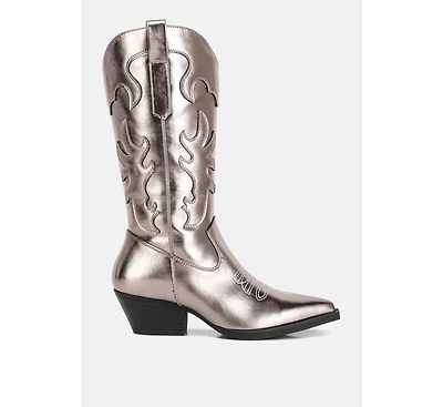 cowboy metallic faux leather boots