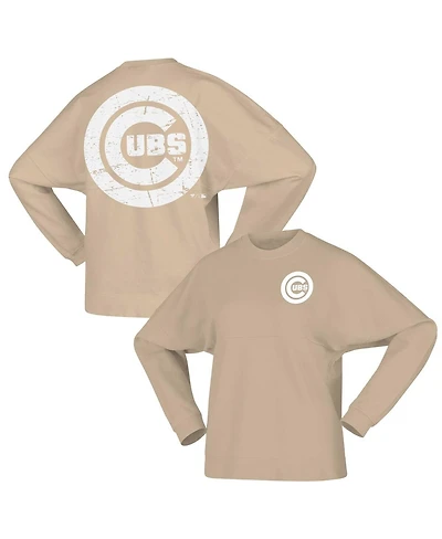 Women's Fanatics Tan Distressed Chicago Cubs Branded Fleece Pullover Sweatshirt