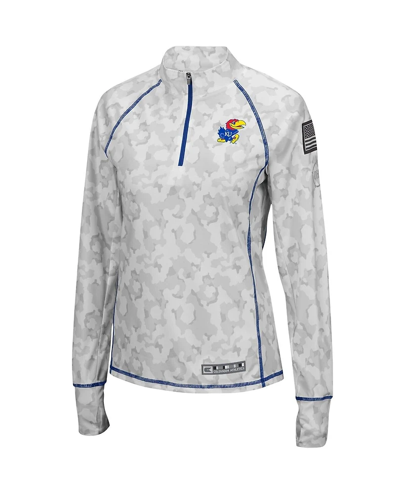 Women's Colosseum Camo Kansas Jayhawks Oht Military-Inspired Appreciation Officer Arctic Lightweight Quarter-Zip Top