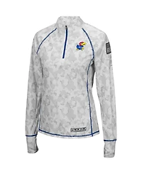 Women's Colosseum Camo Kansas Jayhawks Oht Military-Inspired Appreciation Officer Arctic Lightweight Quarter-Zip Top