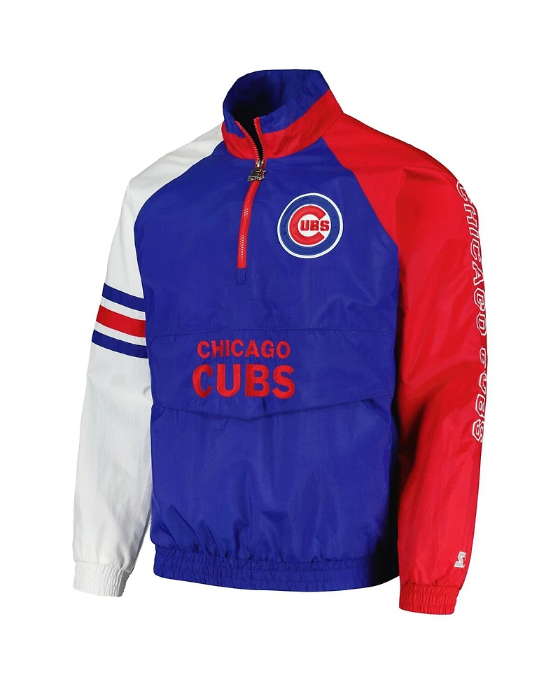 Men's Starter Royal, Red Chicago Cubs Elite Raglan Half-Zip Jacket