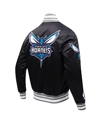 Men's Pro Standard Black Charlotte Hornets Script Tail Full-Snap Satin Varsity Jacket