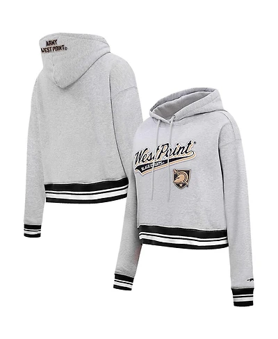 Women's Pro Standard Heather Gray Army Black Knights Script Tail Fleece Cropped Pullover Hoodie