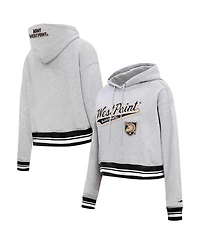 Women's Pro Standard Heather Gray Army Black Knights Script Tail Fleece Cropped Pullover Hoodie