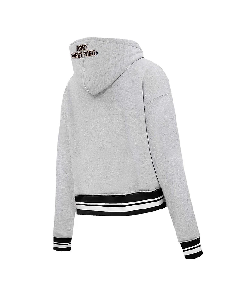 Women's Pro Standard Heather Gray Army Black Knights Script Tail Fleece Cropped Pullover Hoodie