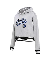 Women's Pro Standard Heather Gray Dallas Mavericks Script Tail Cropped Pullover Hoodie