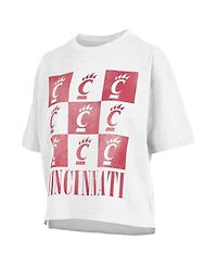 Women's Pressbox White Distressed Cincinnati Bearcats Motley Crew Andy Waist Length Oversized T-shirt
