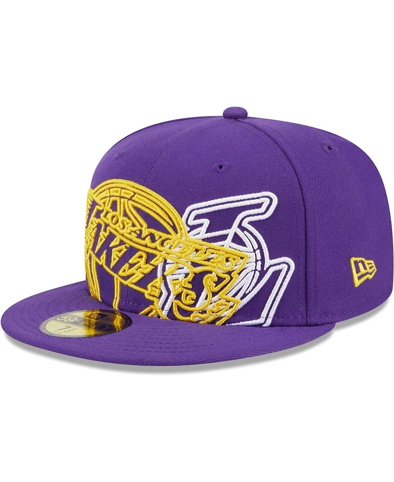 Men's New Era Purple Los Angeles Lakers Game Day Hollow Logo Mashup 59FIFTY Fitted Hat