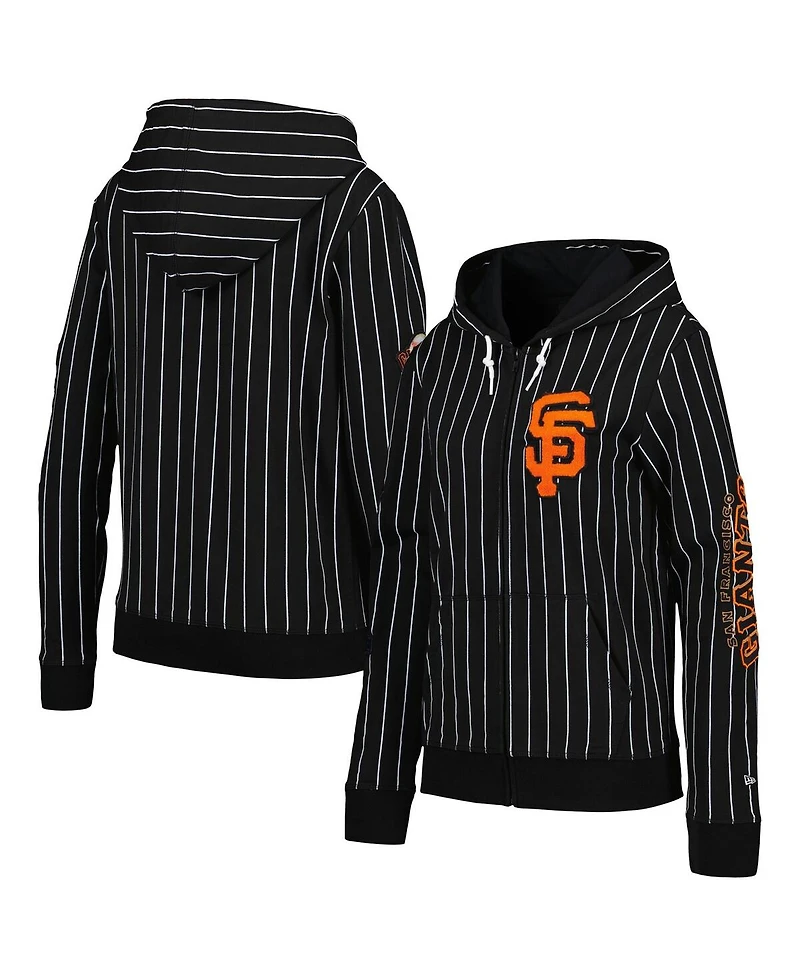 Women's New Era Black San Francisco Giants Pinstripe Tri-Blend Full-Zip Jacket