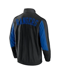 Men's Fanatics Black New York Rangers Step Up Crinkle Raglan Full-Zip Windbreaker Jacket