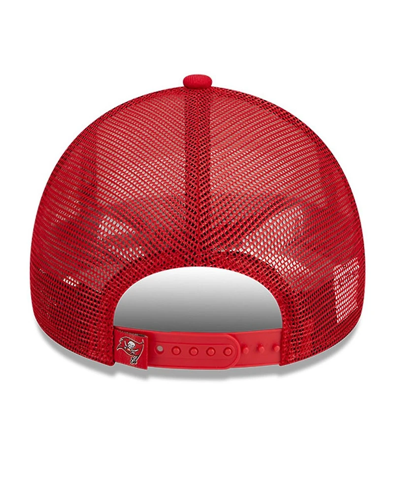Men's New Era White, Red Tampa Bay Buccaneers Stacked A-Frame Trucker 9FORTY Adjustable Hat
