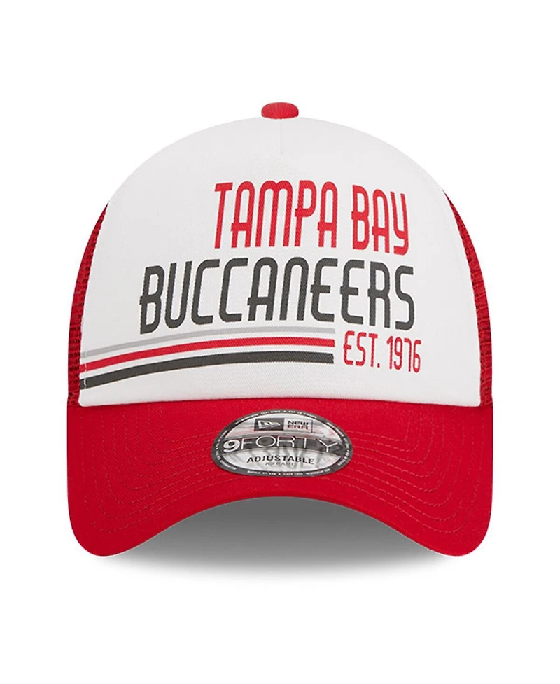 Men's New Era White, Red Tampa Bay Buccaneers Stacked A-Frame Trucker 9FORTY Adjustable Hat