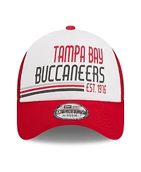 Men's New Era White, Red Tampa Bay Buccaneers Stacked A-Frame Trucker 9FORTY Adjustable Hat