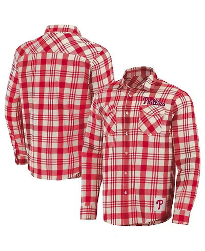 Men's Darius Rucker Collection By Fanatics Red Philadelphia Phillies Plaid Flannel Button-Up Shirt