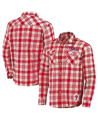 Men's Darius Rucker Collection By Fanatics Red Philadelphia Phillies Plaid Flannel Button-Up Shirt