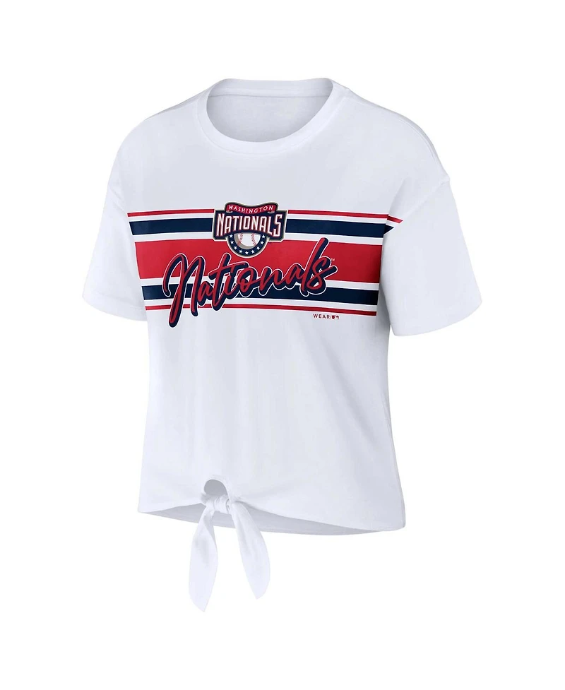 Women's Wear by Erin Andrews White Washington Nationals Front Tie T-shirt