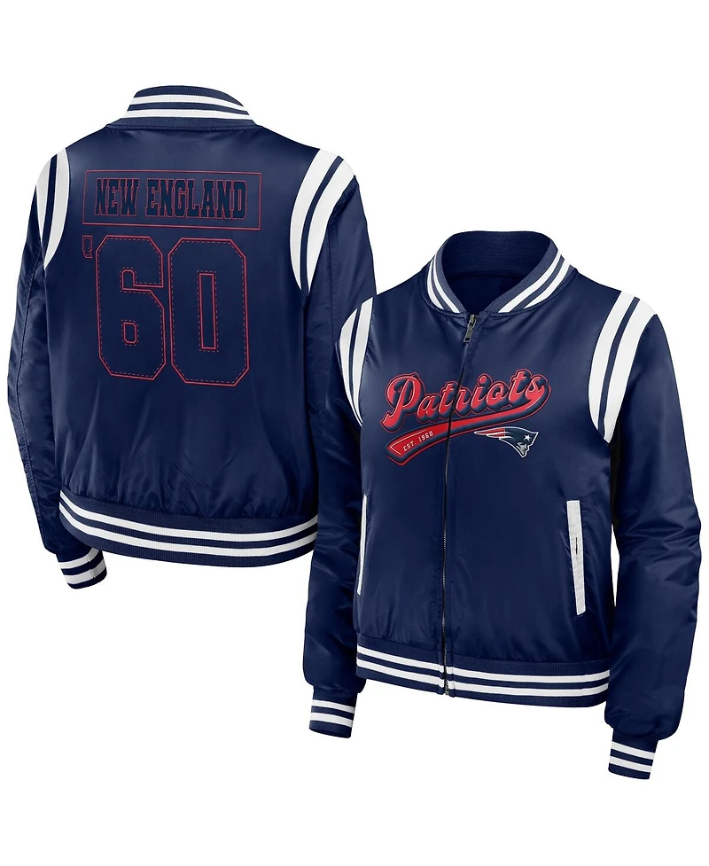 Women's Wear by Erin Andrews Navy New England Patriots Bomber Full-Zip Jacket