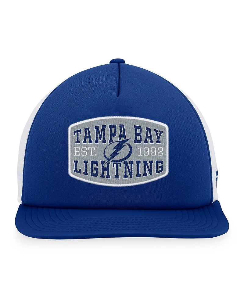Men's Fanatics Blue, White Tampa Bay Lightning Foam Front Patch Trucker Snapback Hat