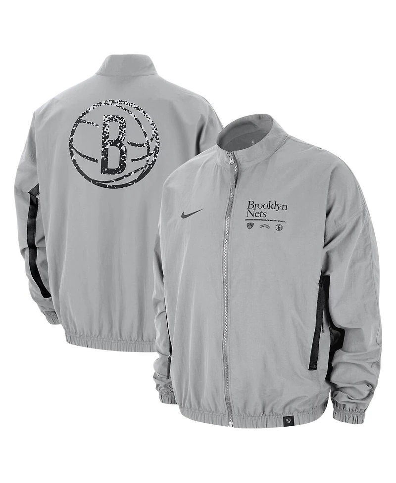 Men's Nike Silver Distressed Brooklyn Nets Courtside Vintage-Like Warmup Full-Zip Jacket