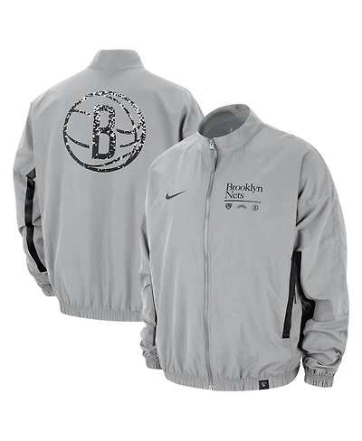 Men's Nike Silver Distressed Brooklyn Nets Courtside Vintage-Like Warmup Full-Zip Jacket