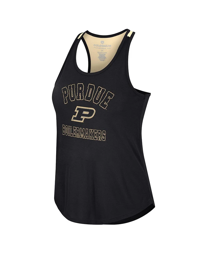 Women's Colosseum Black Distressed Purdue Boilermakers 10 Days Racerback Scoop Neck Tank Top