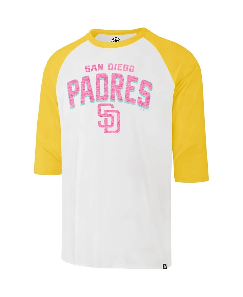 Men's '47 Brand Cream Distressed San Diego Padres City Connect Crescent Franklin Raglan Three-Quarter Sleeve T-shirt