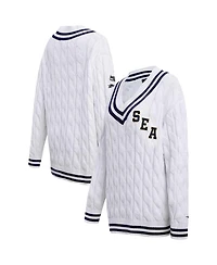 Women's Pro Standard White Seattle Seahawks Prep V-Neck Pullover Sweater