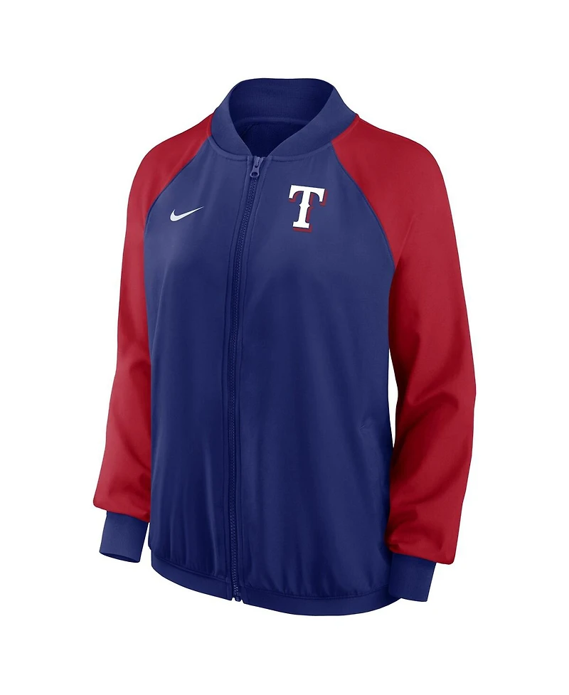 Women's Nike Royal Texas Rangers Authentic Collection Team Raglan Performance Full-Zip Jacket